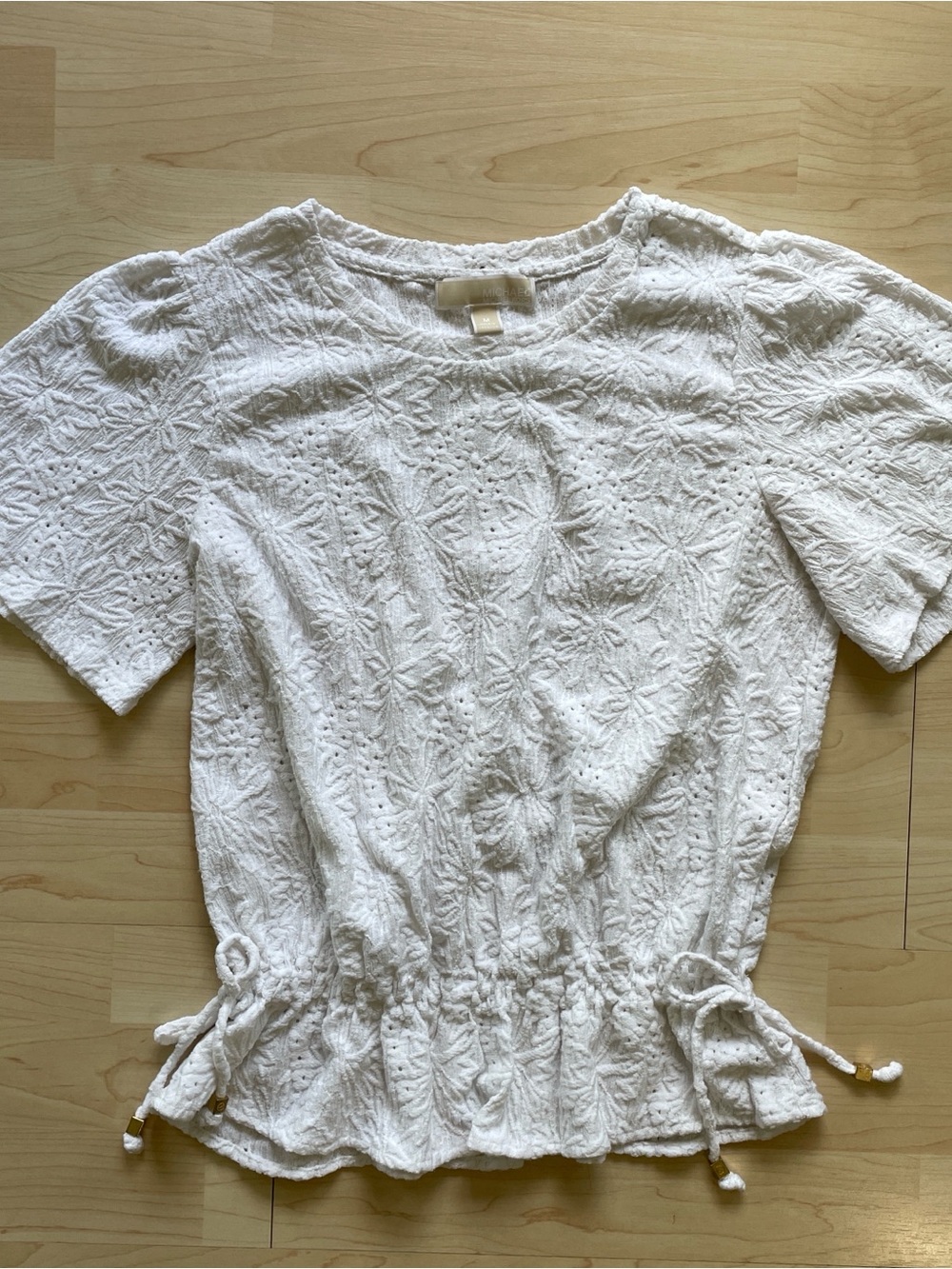 MICHAEL Michael Kors White Eyelet Drawstring Short Sleeve Blouse